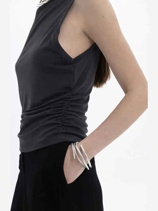 Women's Sleeveless Drape Blouse Anthracite