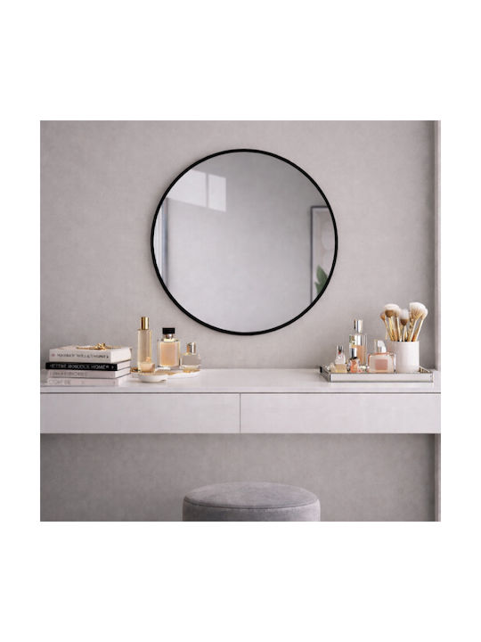 Futura Wall Mirror with Black Metallic Frame Diameter 80cm 1pcs