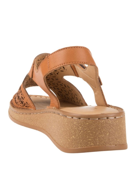 Leather Women's Flat Sandals Brown