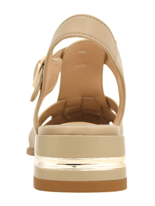 Nara Leder Flache Sandalen für Damen Beige