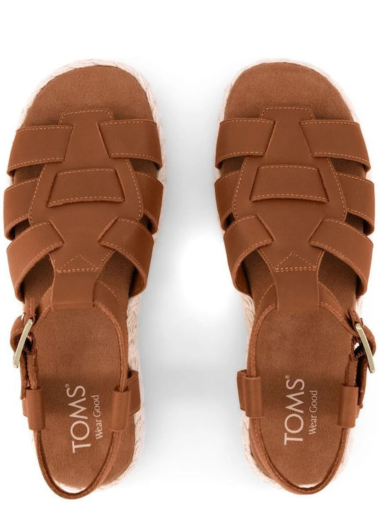 Δερμάτινα Γυναικεία Σανδάλια Flatforms Καφέ