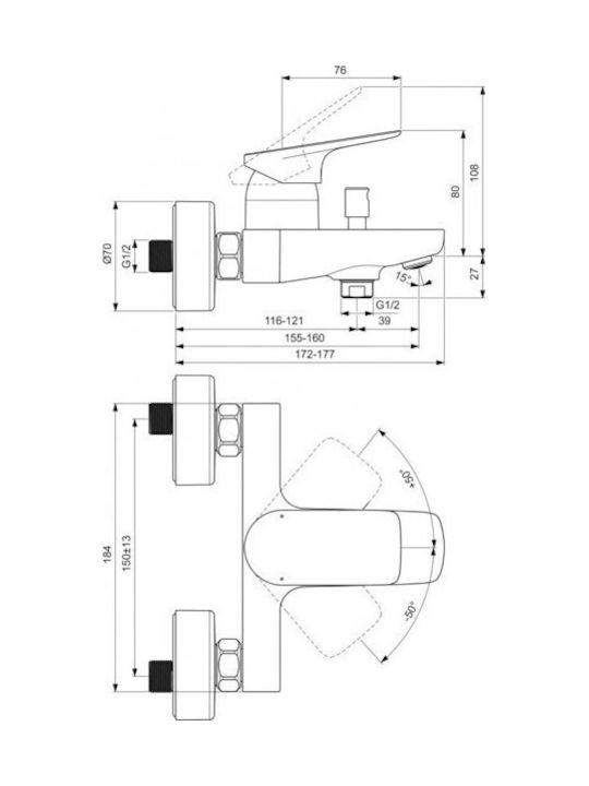 Ideal Standard Ceralife C Αναμεικτική Μπαταρία Μπανιέρας