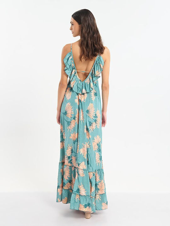 Summer Maxi Dress with Ruffles Turquoise