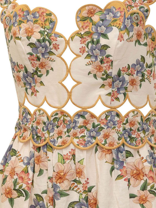Summer Midi Dress with Ruffles Ecru