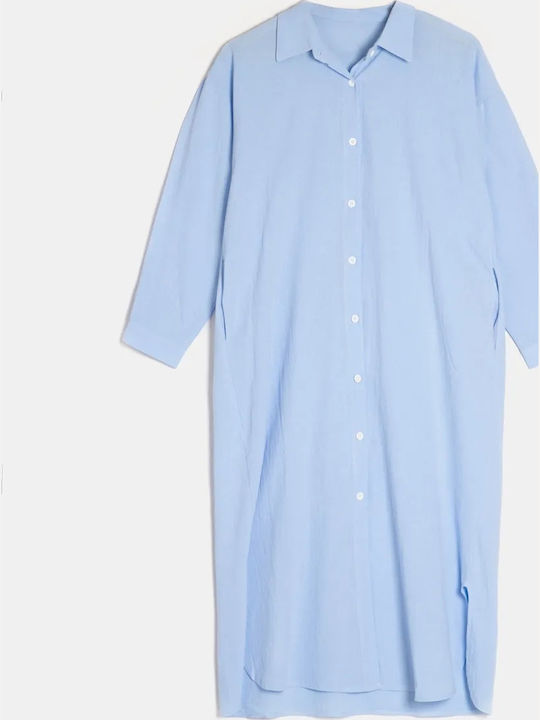 Midi Oversized Light Blue Shirt Dress Size 2XL Light Blue