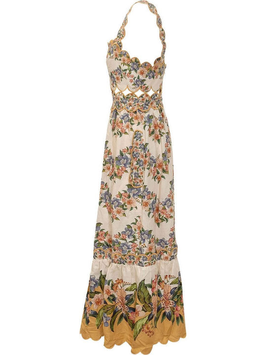Summer Midi Dress with Ruffles Ecru