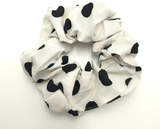 Λαστιχάκι Μαλλιών Σούρα Scrunchie Πουά Μεγάλο Μέγεθος Λευκό