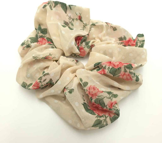 Hair Scrunchie Soura Scrunchie Floral Large Size Beige