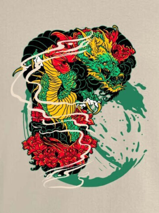 T-shirt Japanese Dragon Peonies Pop Culture Sand