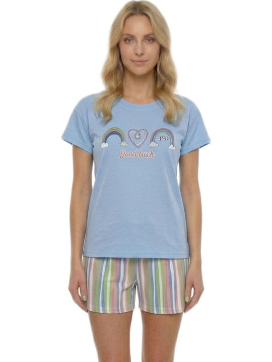 Caress Sommerliches Damen-Set aus Baumwolle Hellblau