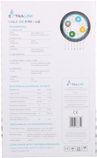 Extralink F/FTP Cat.5e Ethernet Network Cable Outdoor 305m Gray