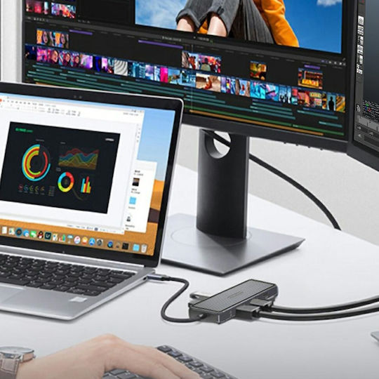 4Smarts SmartDock Dock / USB-C Docking Station με HDMI/DisplayPort 4K PD Ethernet και σύνδεση 2 Οθονών Μαύρο