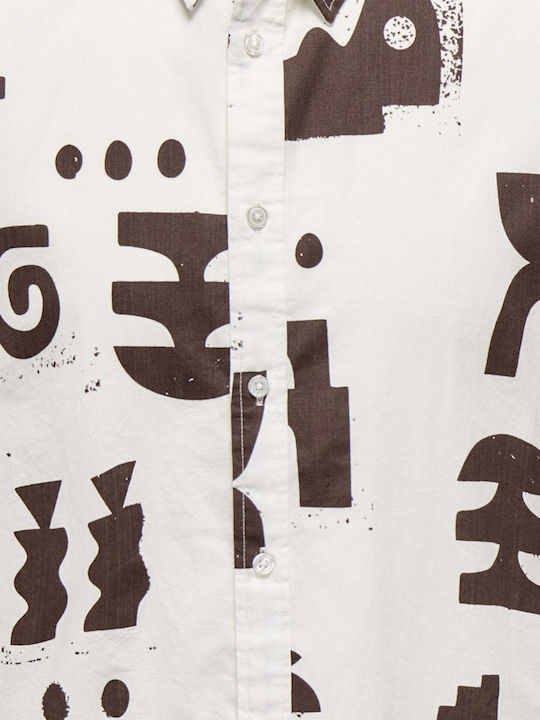 Short Sleeve Shirt in Regular Fit White and Brown