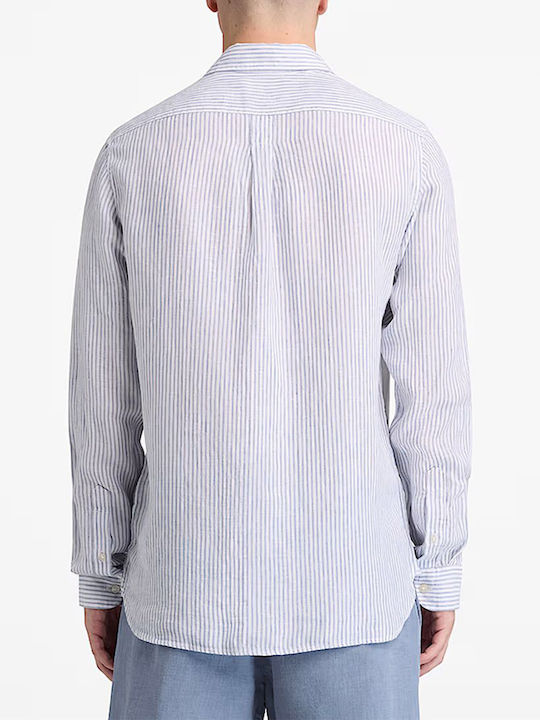 Long Sleeve Linen Shirt in Regular Fit Striped Light Blue