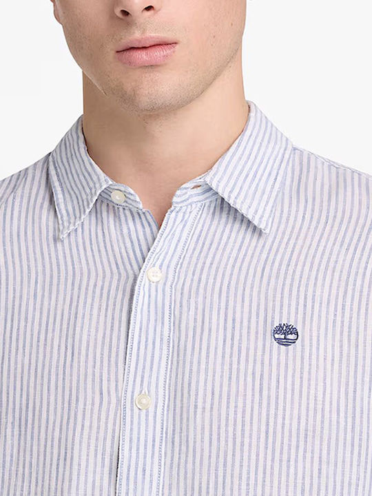 Long Sleeve Linen Shirt in Regular Fit Striped Light Blue
