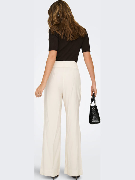 Wide Women's High Rise Fabric Trousers White