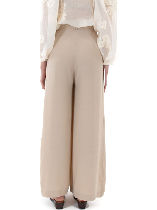 Damen Hochbund Pantaloona in Breit Bein Stil Beige S26B3290-Beige