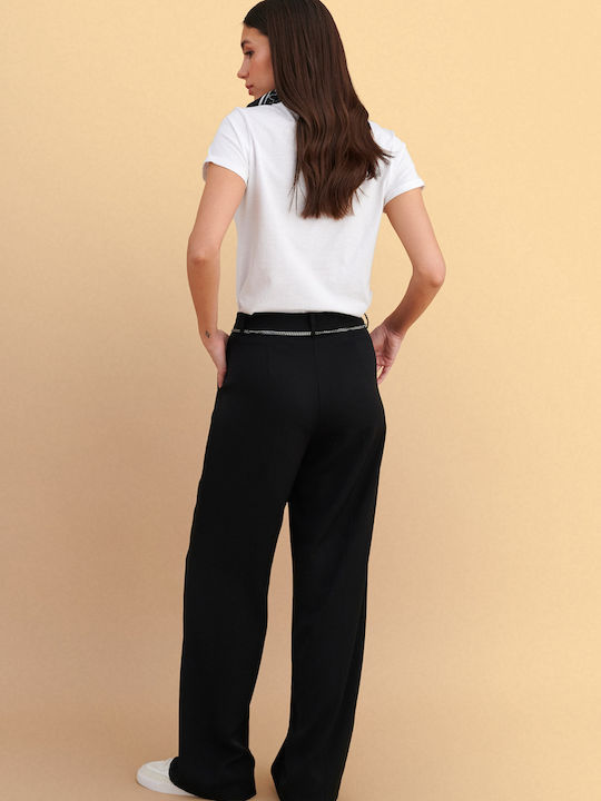 Women's Fabric Trousers in Straight Leg Black