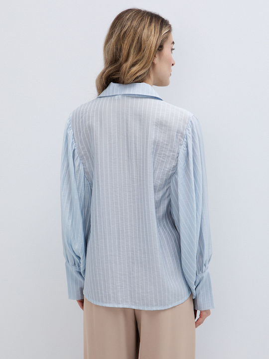 Long Sleeve Women's Shirt Light Blue Striped