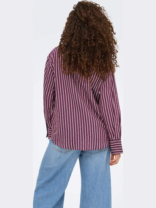 Long Sleeve Women's Shirt Wine Striped