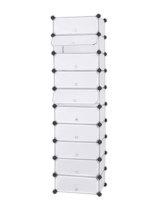 Plastik Schuhschrank mit 10 Regalen Weiß L43xW31xH173cm