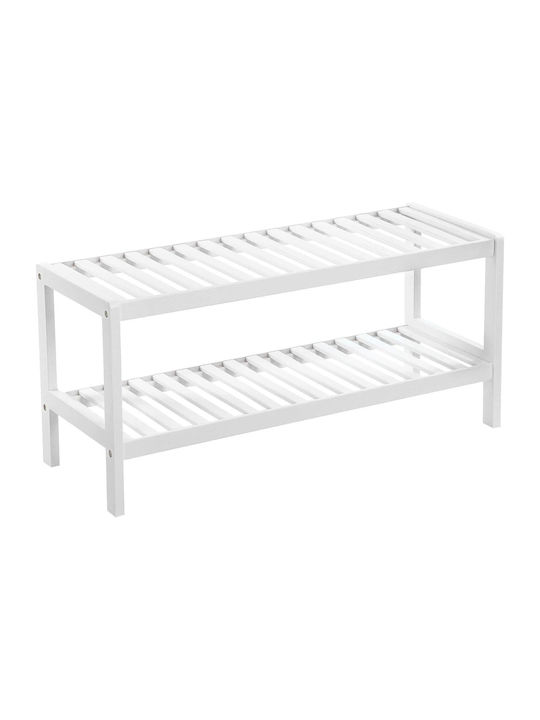 Bamboo Shoe Organizer with 2 Shelves White 70x26x33cm