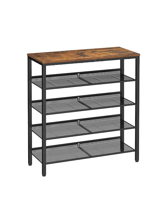 Metalică Suport pentru pantofi cu 5 Rafturi Neagră L75xW28xH93cm