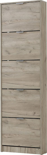 Ξύλινη Παπουτσοθήκη Base 15 με 5 Ράφια Grey Oak Μ58xΠ18xΥ191.5cm