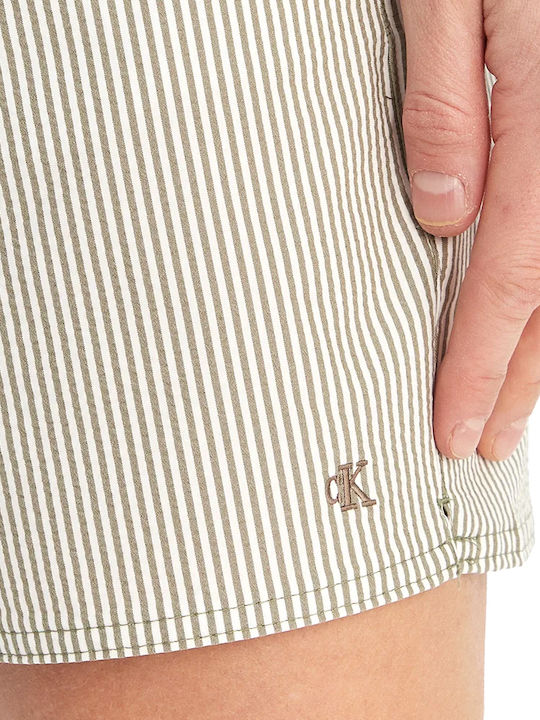 Medium Drawstring Men's Swimwear Shorts White-Khaki Striped