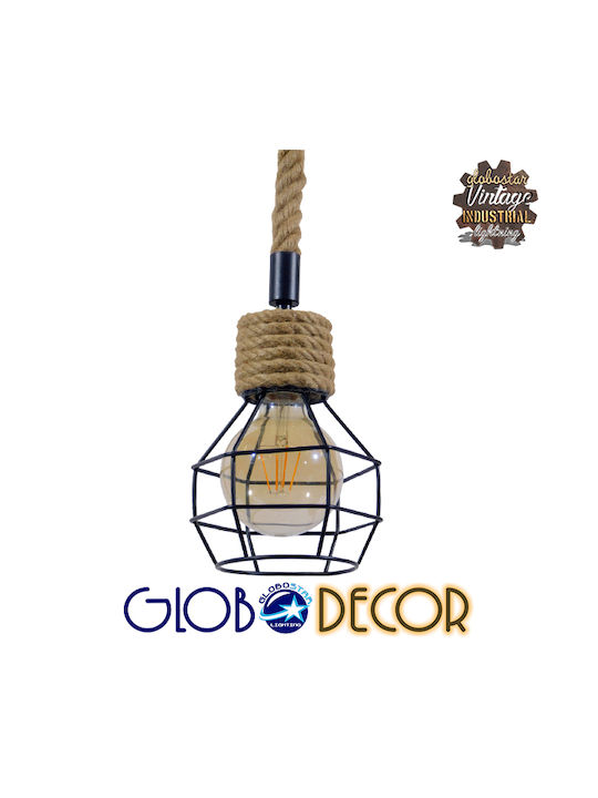 GloboStar Hellet Pendant Light Black with Rope for Socket E27 16x16x25cm