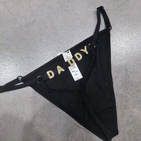 Sexy Rhinestone Letter Thong Panties Daddy Black Os