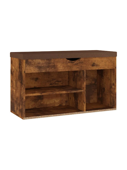 Wooden Shoe Organizer with 3 Shelves Smoked Oak 80x30x47cm