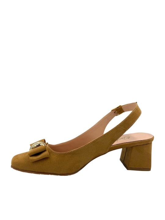 Suede Heels with Medium Heel Tabac Brown