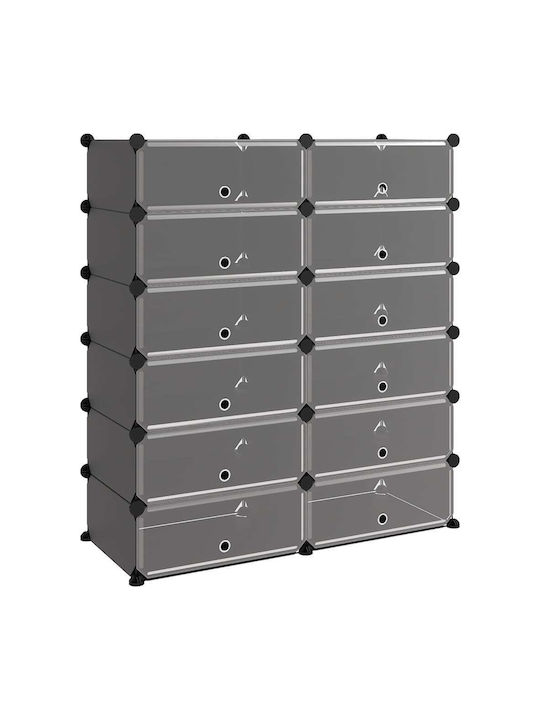 Plastic Shoe Organizer with 12 Shelves Black 94.5x36.5x106cm