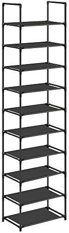Metal Shoe Organizer With 10 Black Shelves 45x28x173cm LSH010B02