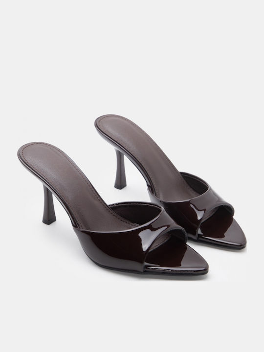 Patent Leather Mules With High Heel In Brown Colour