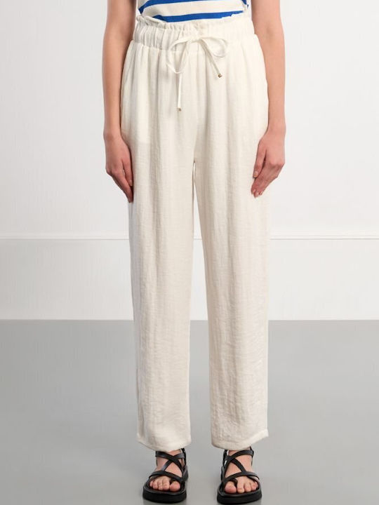 Damen Stoffhose in Gerade Bein Stil Off White