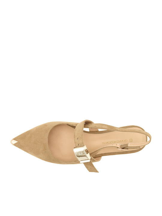 Suede Women's Ballerina Shoes Beige