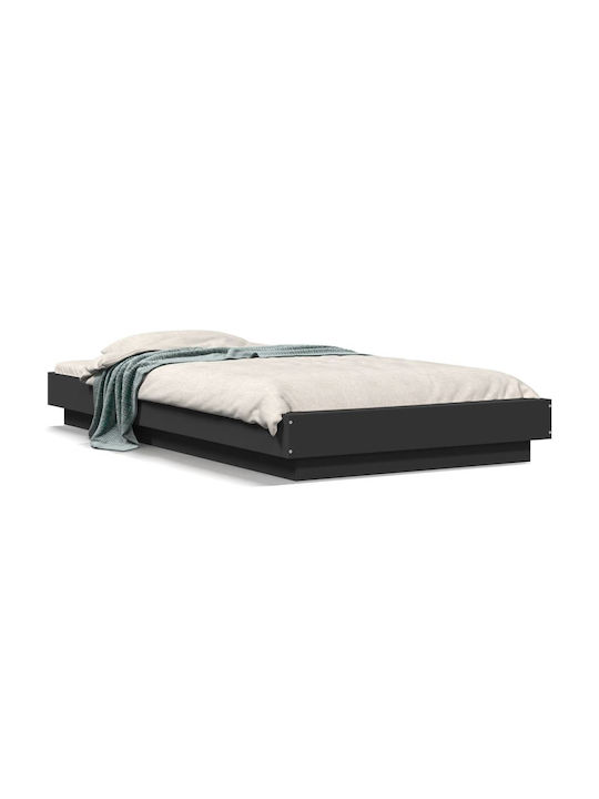 Suport Pat Single Din Lemn Negru Cu Plăci Pentru Saltea 90x200cm