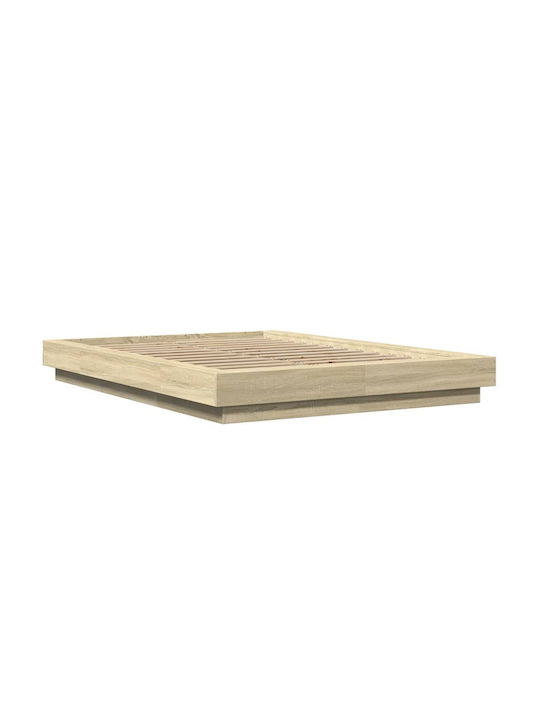 Double Wooden Bed Base Beige with Slats for Mattress 120x200cm