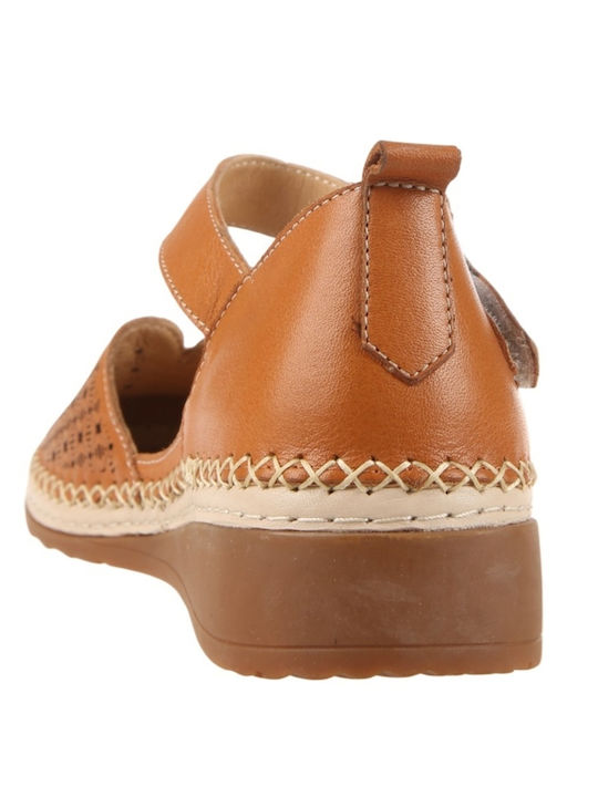 Leather Women's Flat Sandals Brown