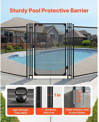 Vevor Pool Fence Gate 1.2 X 0.75 M Inground Swimming Pool Fences Gate Outdoor Security Fencing Door Kit Metal Latch 352 Gsm Teslin Pvc Mesh Round Tube Lockable Easy Installation Black