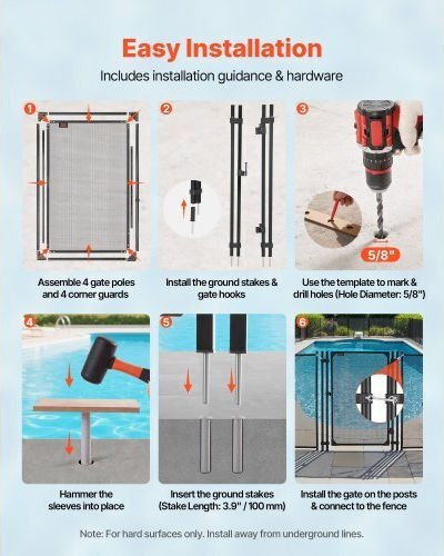 Vevor Pool Fence Gate 1.2 X 0.75 M Inground Swimming Pool Fences Gate Outdoor Security Fencing Door Kit Metal Latch Stopper 352 Gsm Teslin Pvc Mesh Square Tube Easy Installation Black