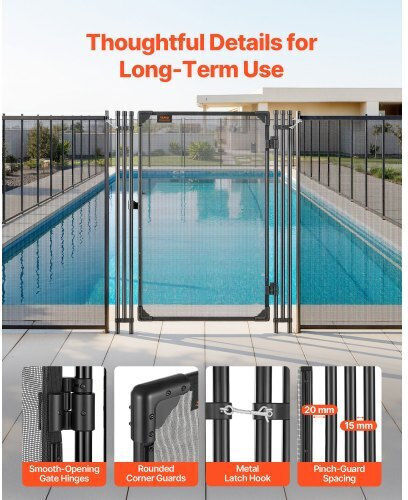 Vevor Pool Fence Gate 1.2 X 0.75 M Inground Swimming Pool Fences Gate Outdoor Security Fencing Door Kit Metal Latch 352 Gsm Teslin Pvc Mesh Round Tube Lockable Easy Installation Black