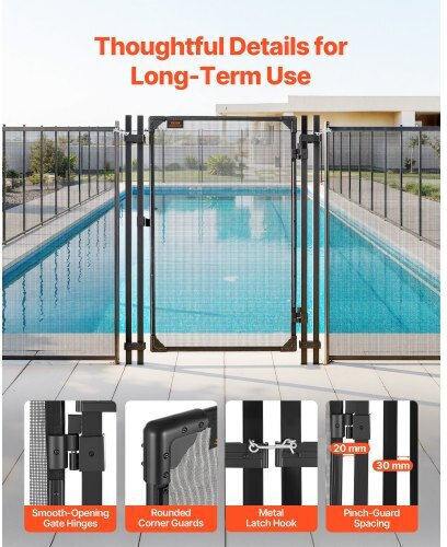 Vevor Pool Fence Gate 1.2 X 0.75 M Inground Swimming Pool Fences Gate Outdoor Security Fencing Door Kit Metal Latch Stopper 352 Gsm Teslin Pvc Mesh Square Tube Easy Installation Black