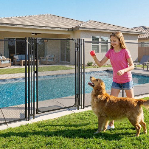 Vevor Pool Fence Gate 1.2 X 0.75 M Inground Swimming Pool Fences Gate Outdoor Security Fencing Door Kit Metal Latch 352 Gsm Teslin Pvc Mesh Round Tube Lockable Easy Installation Black
