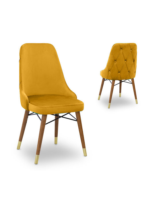 Venus Scaune Sala de mese Catifelate Mustard - Walnut 1buc 53x48x95buc