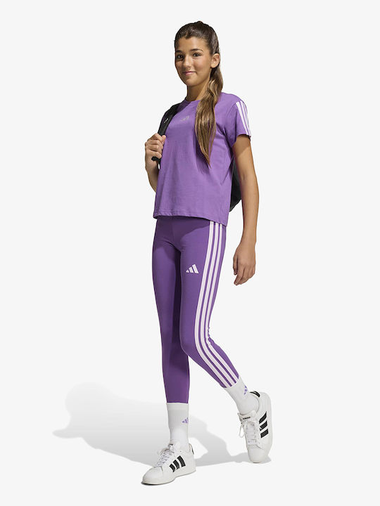 Kids Leggings Sports Long Purple 3 Stripes