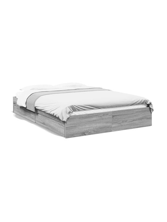 Double Wooden Gray Bed Base with Slats for Mattress 150x200cm