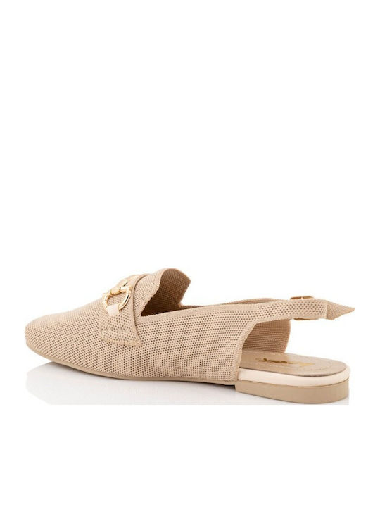 Leather Women's Loafers in Beige Colour